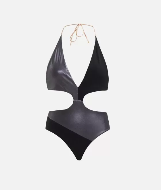 Donna Alviero Martini 1a Classe Color Block Satin Costume Intero Nero