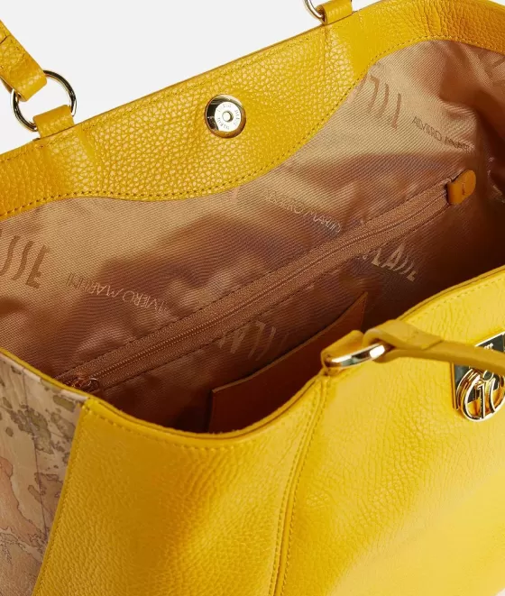 Donna Alviero Martini 1a Classe Deco Coast Borsa Shopping Giallo Oro