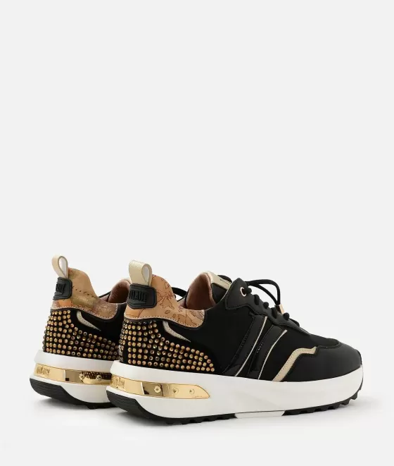 Donna Alviero Martini 1a Classe Geo Road Los Angeles Sneakers In Eco Nappa Liscia Nere