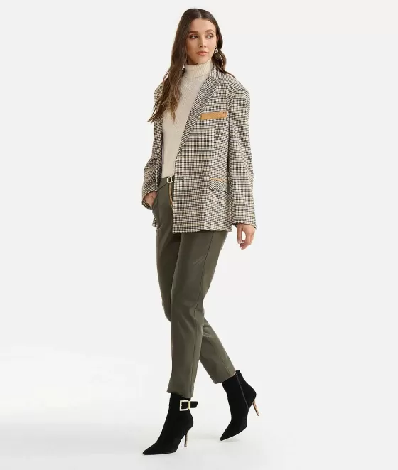 Donna Alviero Martini 1a Classe Giacca Casual Over In Tessuto Stretch Pied De Poule Verde