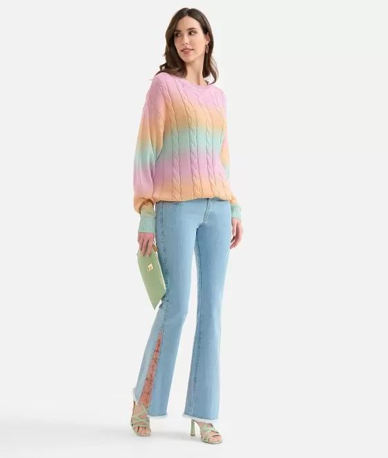 Donna Alviero Martini 1a Classe Girocollo Sfumato In Filato Di Cotone Multicolor