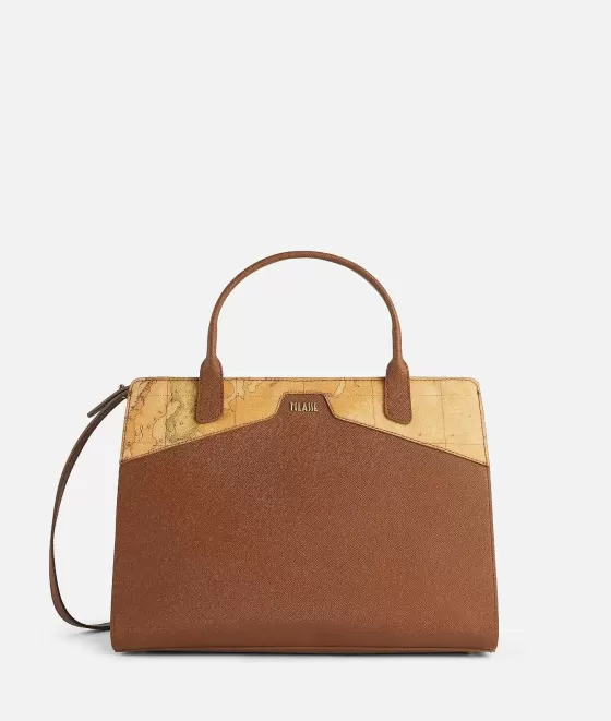 Donna Alviero Martini 1a Classe Glam City Borsa A Mano Grande Castagna