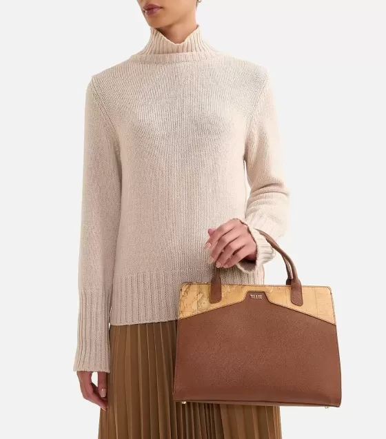 Donna Alviero Martini 1a Classe Glam City Borsa A Mano Grande Castagna
