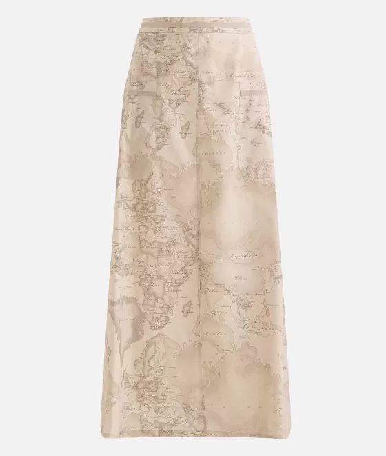 Donna Alviero Martini 1a Classe Gonna Lunga Con Tasconi In Popeline Di Cotone Geo Color Beige