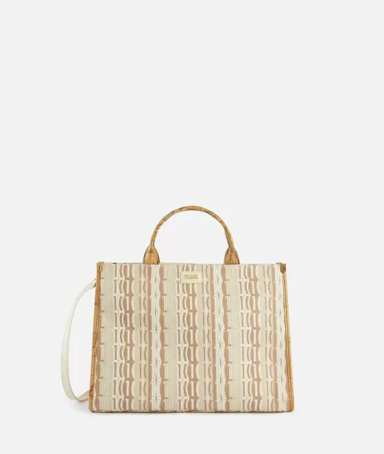 Donna Alviero Martini 1a Classe Jacquard Sand Borsa A Mano Grande Con Tracolla Naturale