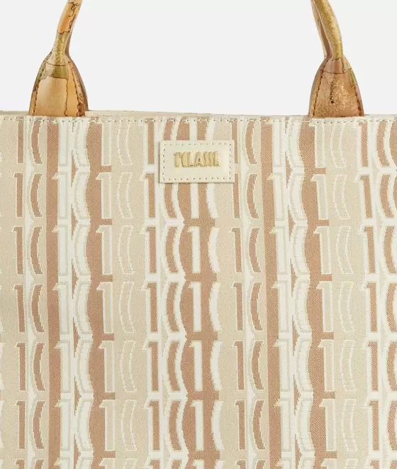 Donna Alviero Martini 1a Classe Jacquard Sand Borsa A Mano Grande Con Tracolla Naturale