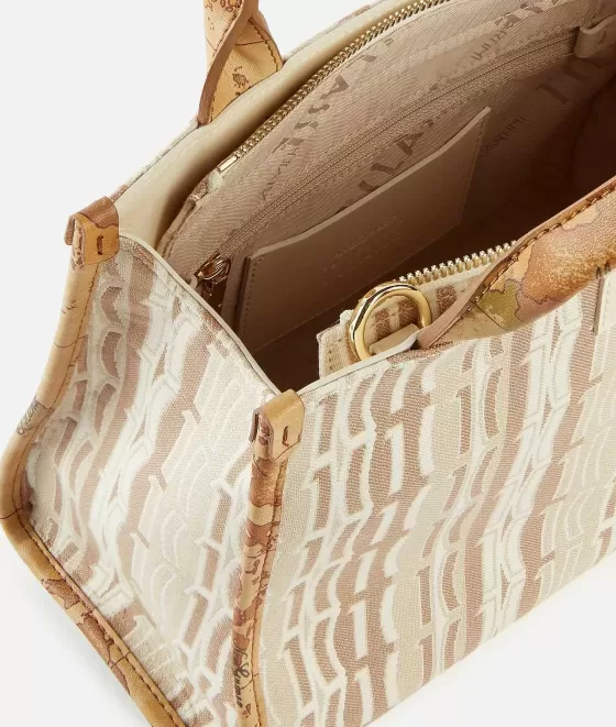 Donna Alviero Martini 1a Classe Jacquard Sand Borsa A Mano Piccola Con Tracolla Naturale
