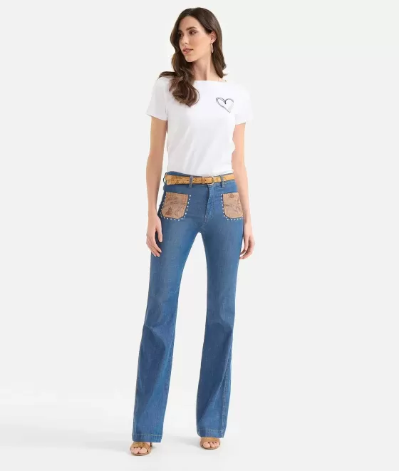 Donna Alviero Martini 1a Classe Jeans Con Borchie In Denim Leggero Blu Doppio Stone