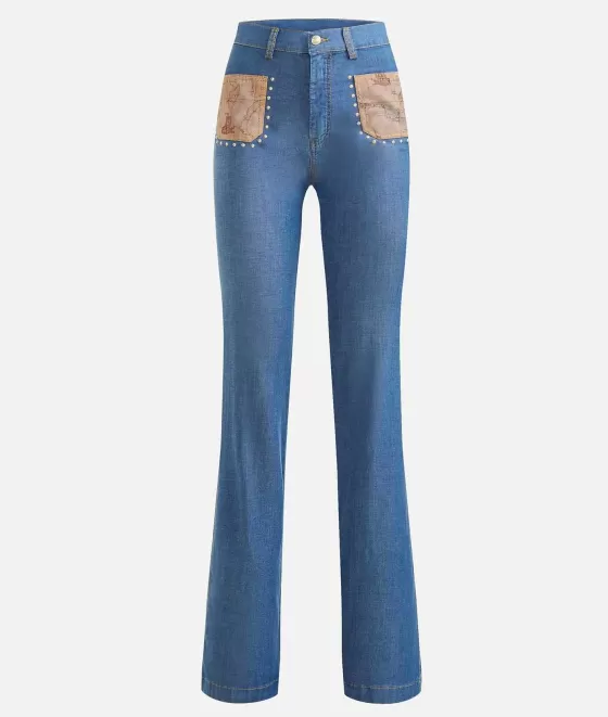 Donna Alviero Martini 1a Classe Jeans Con Borchie In Denim Leggero Blu Doppio Stone