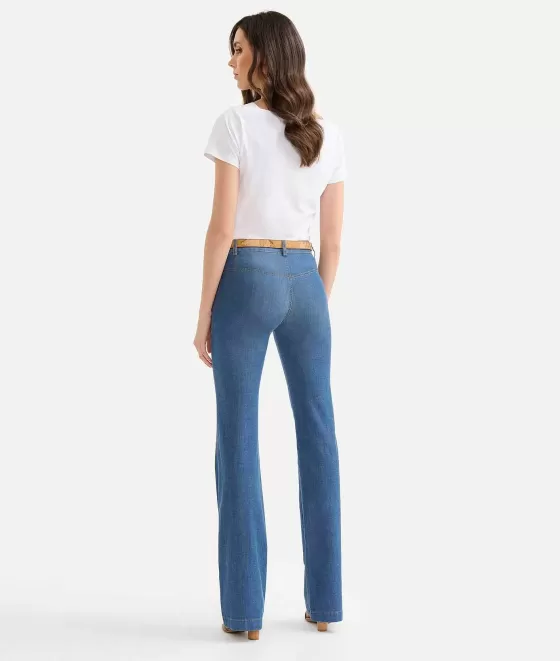 Donna Alviero Martini 1a Classe Jeans Con Borchie In Denim Leggero Blu Doppio Stone
