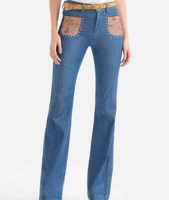 Donna Alviero Martini 1a Classe Jeans Con Borchie In Denim Leggero Blu Doppio Stone