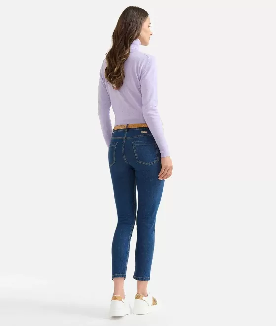Donna Alviero Martini 1a Classe Jeans Slim Con Borchie In Denim Stretch Trattato Blu Stone