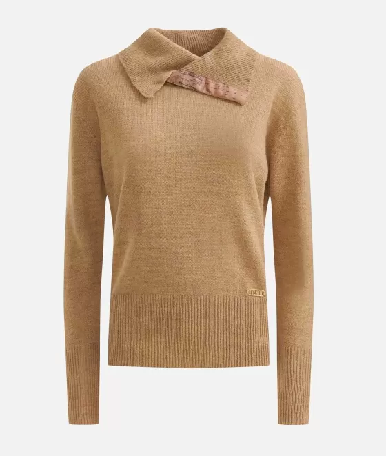 Donna Alviero Martini 1a Classe Maglia Collo Sovrapposto In Filato Misto Lana E Alpaca Cammello