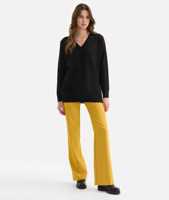 Donna Alviero Martini 1a Classe Maglia Con Scollo A V In Filato Misto Lana Nera