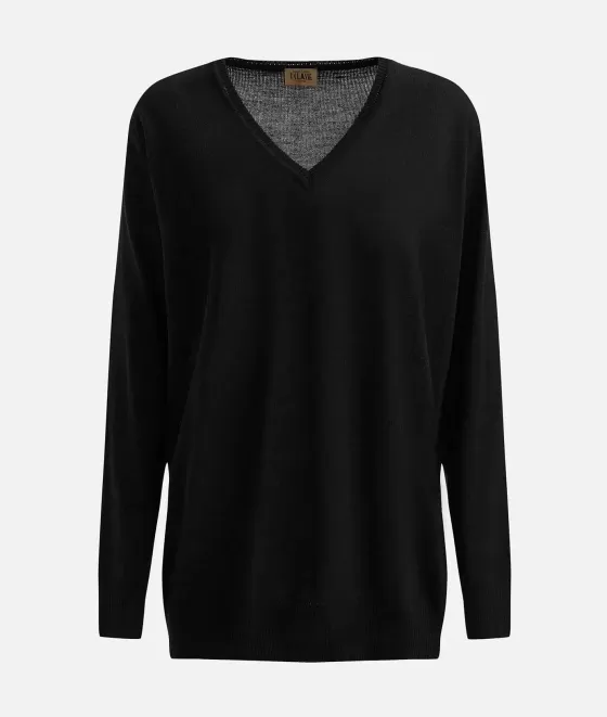 Donna Alviero Martini 1a Classe Maglia Con Scollo A V In Filato Misto Lana Nera