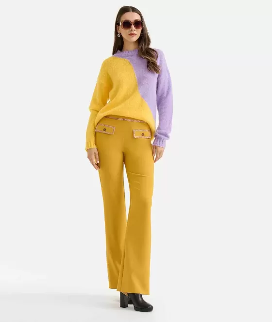 Donna Alviero Martini 1a Classe Maglia Intarsio Onda In Filato Lana Mohair Lilla E Ambra