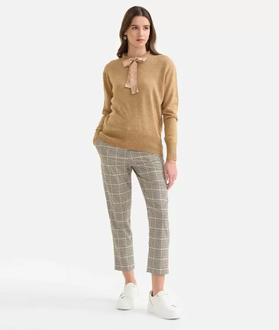 Donna Alviero Martini 1a Classe Maglia Nastro Passante Girocollo In Filato Misto Lana E Alpaca Cammello