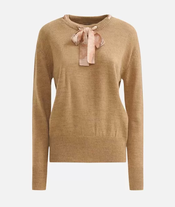Donna Alviero Martini 1a Classe Maglia Nastro Passante Girocollo In Filato Misto Lana E Alpaca Cammello