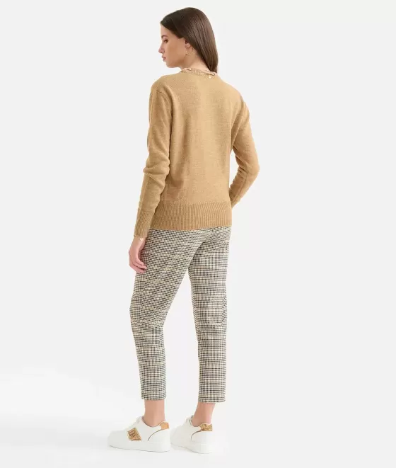 Donna Alviero Martini 1a Classe Maglia Nastro Passante Girocollo In Filato Misto Lana E Alpaca Cammello