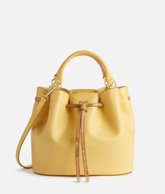 Donna Alviero Martini 1a Classe Miami Bag Borsa Secchiello Con Tracolla Giallo Oro