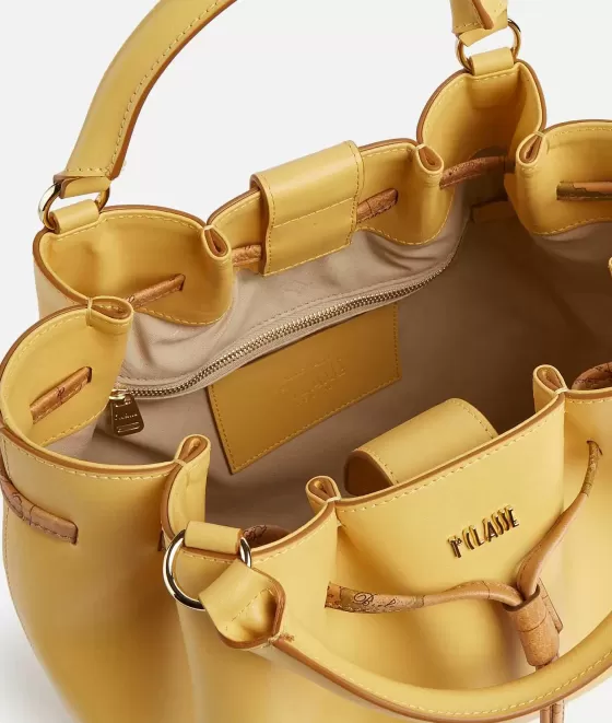 Donna Alviero Martini 1a Classe Miami Bag Borsa Secchiello Con Tracolla Giallo Oro