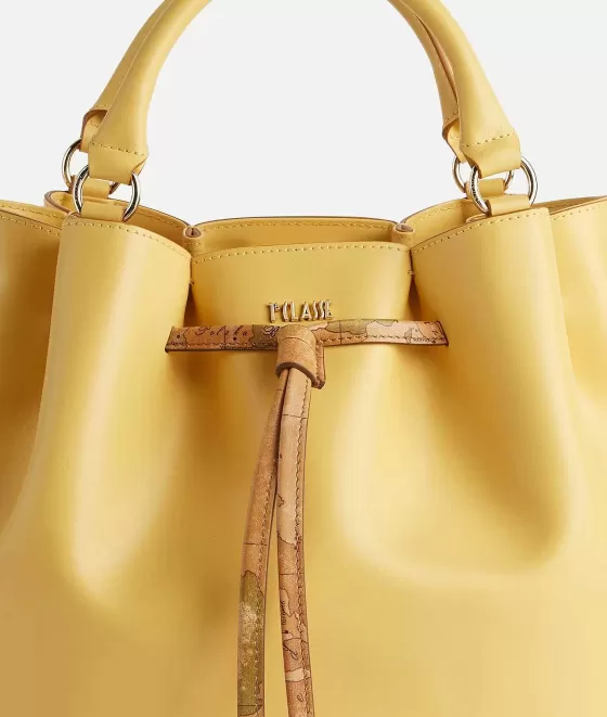 Donna Alviero Martini 1a Classe Miami Bag Borsa Secchiello Con Tracolla Giallo Oro