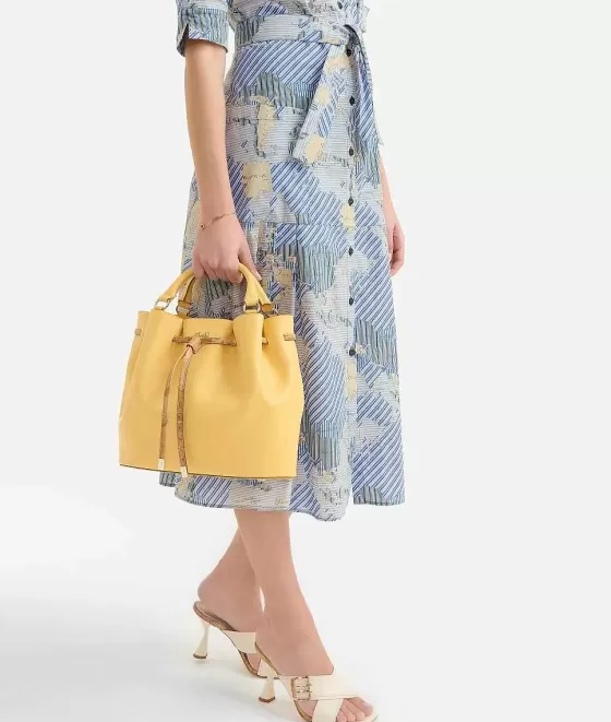 Donna Alviero Martini 1a Classe Miami Bag Borsa Secchiello Con Tracolla Giallo Oro