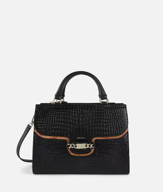 Donna Alviero Martini 1a Classe Millennium Bag Borsa A Mano In Pelle Stampa Cocco Con Tracolla Nera
