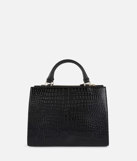 Donna Alviero Martini 1a Classe Millennium Bag Borsa A Mano In Pelle Stampa Cocco Con Tracolla Nera