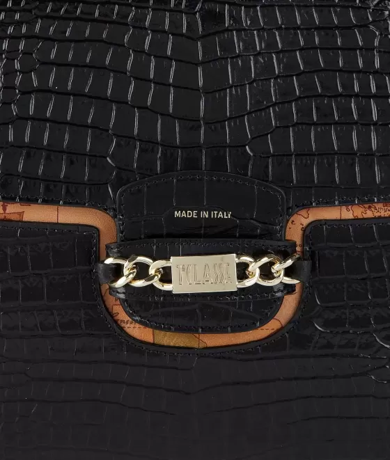 Donna Alviero Martini 1a Classe Millennium Bag Borsa A Mano In Pelle Stampa Cocco Con Tracolla Nera