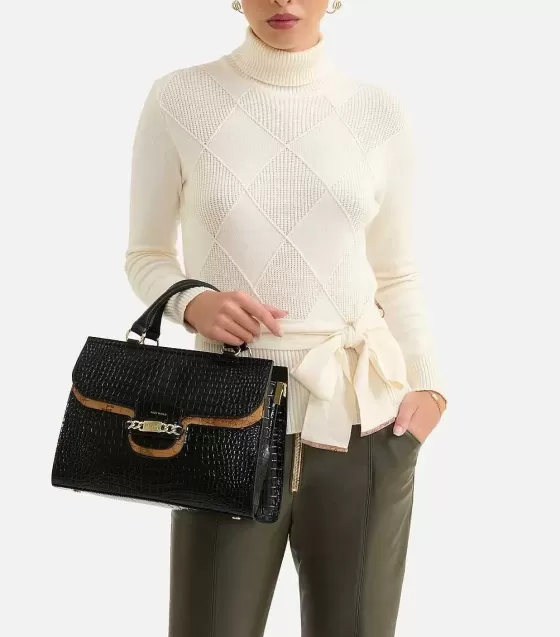 Donna Alviero Martini 1a Classe Millennium Bag Borsa A Mano In Pelle Stampa Cocco Con Tracolla Nera