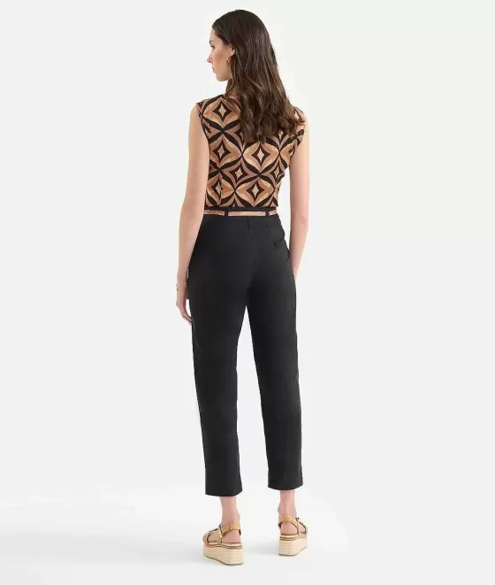Donna Alviero Martini 1a Classe Pantalone Casual In Popeline Di Cotone Croccante Nero