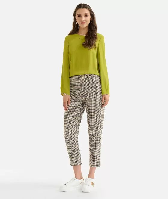 Donna Alviero Martini 1a Classe Pantalone Con Accessorio 1C In Tessuto Stretch Pied De Poule Verde