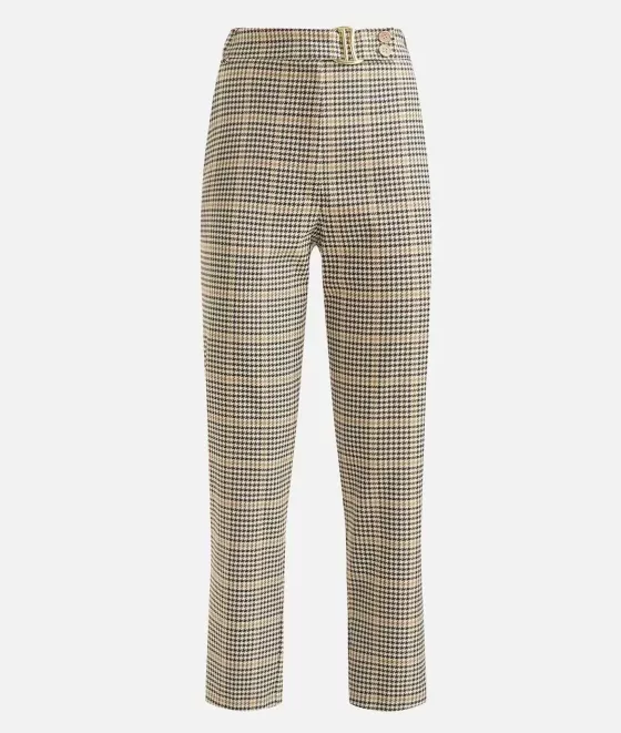 Donna Alviero Martini 1a Classe Pantalone Con Accessorio 1C In Tessuto Stretch Pied De Poule Verde