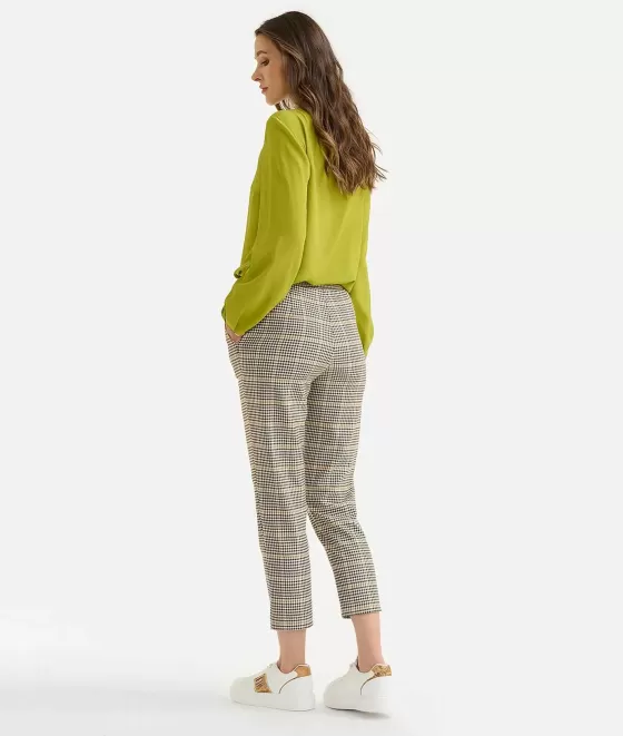 Donna Alviero Martini 1a Classe Pantalone Con Accessorio 1C In Tessuto Stretch Pied De Poule Verde