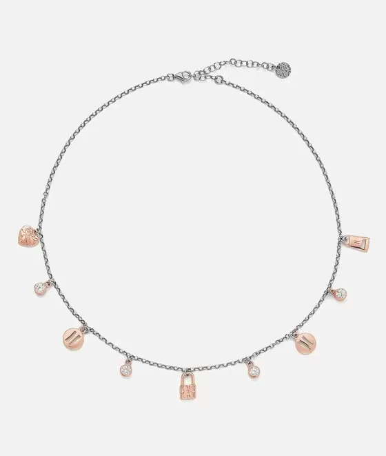 Donna Alviero Martini 1a Classe Rambla Collana Con Charms Bagnati Oro Rosa In Argento