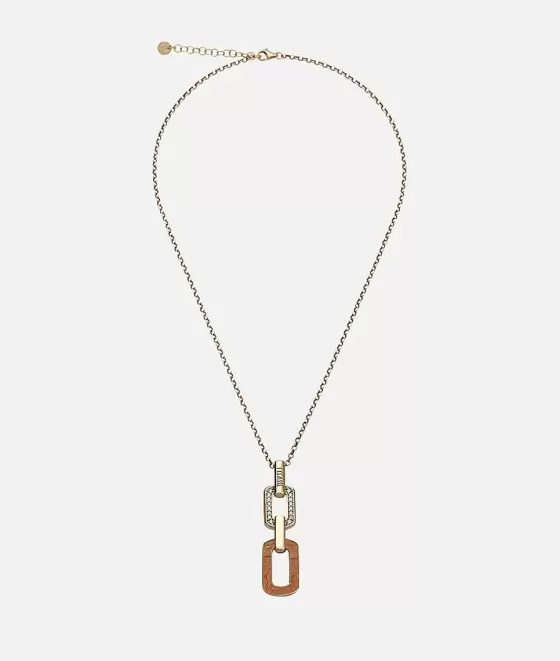 Donna Alviero Martini 1a Classe Rodeo Drive Collana Con Pendente Con Zirconi Bianchi E Inserto In Pelle Stampa Geo Bagnata In Oro Giallo
