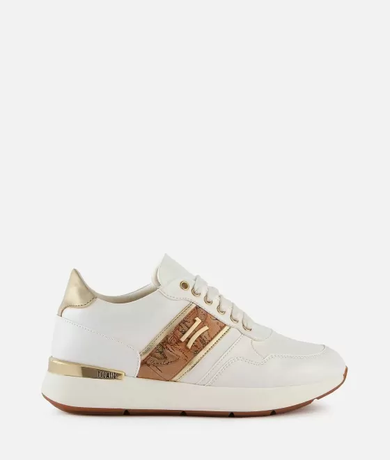 Donna Alviero Martini 1a Classe Running In Eco Nappa Con Banda Laterale Geo Classic Bianche