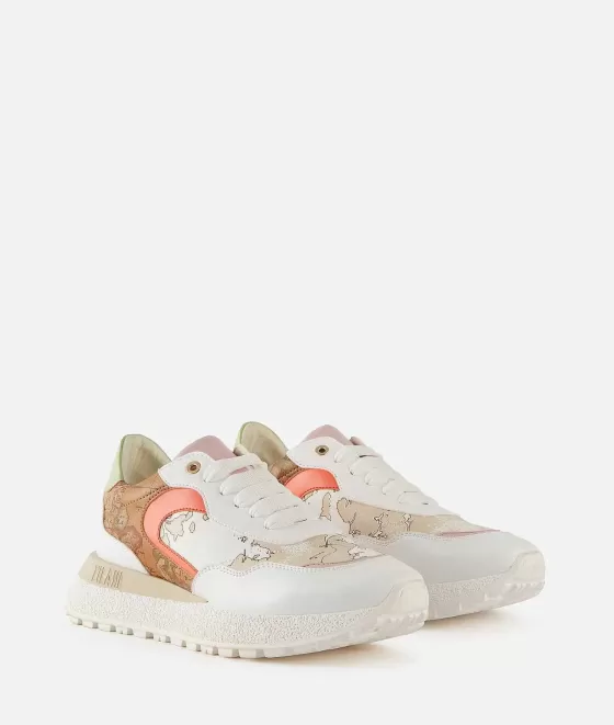 Donna Alviero Martini 1a Classe Running In Eco Nappa Geo Beige E Geo Classic Bianche