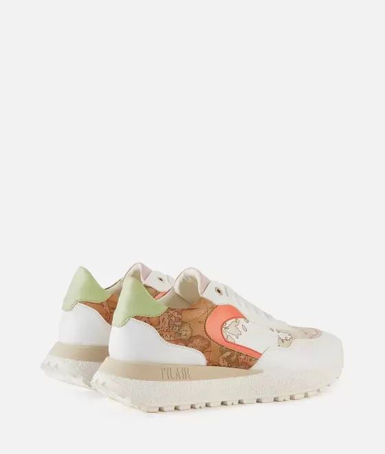Donna Alviero Martini 1a Classe Running In Eco Nappa Geo Beige E Geo Classic Bianche