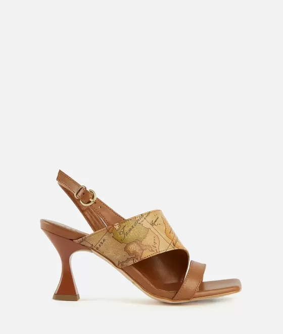 Donna Alviero Martini 1a Classe Sandali Alti In Pelle Liscia Con Inserto Geo Classic Cuoio