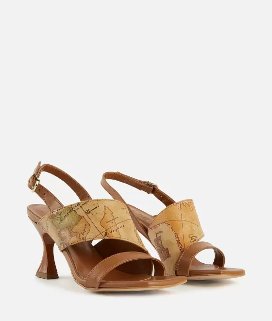 Donna Alviero Martini 1a Classe Sandali Alti In Pelle Liscia Con Inserto Geo Classic Cuoio