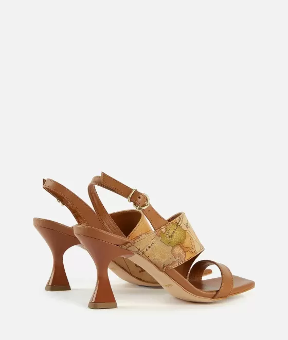 Donna Alviero Martini 1a Classe Sandali Alti In Pelle Liscia Con Inserto Geo Classic Cuoio