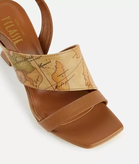 Donna Alviero Martini 1a Classe Sandali Alti In Pelle Liscia Con Inserto Geo Classic Cuoio