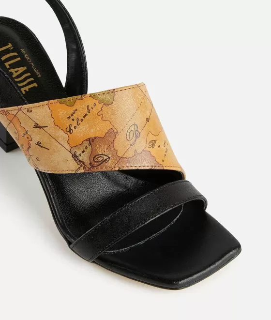 Donna Alviero Martini 1a Classe Sandali Alti In Pelle Liscia Con Inserto Geo Classic Neri