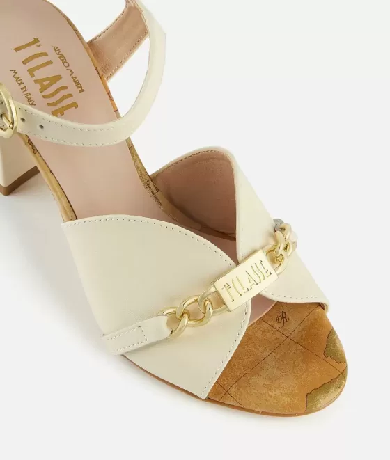 Donna Alviero Martini 1a Classe Sandali Alti In Pelle Liscia Con Morsetto Catena Conchiglia