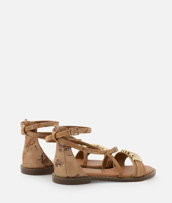 Donna Alviero Martini 1a Classe Sandali Con Maxi Logo In Eco Nappa Stampa Geo Classic Naturali