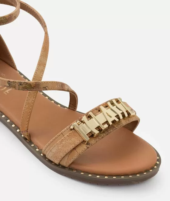 Donna Alviero Martini 1a Classe Sandali Con Maxi Logo In Eco Nappa Stampa Geo Classic Naturali