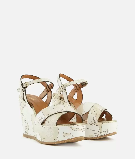 Donna Alviero Martini 1a Classe Sandali Con Zeppa Alta In Eco Nappa Geo Beige Bianchi