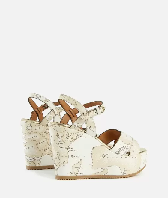 Donna Alviero Martini 1a Classe Sandali Con Zeppa Alta In Eco Nappa Geo Beige Bianchi